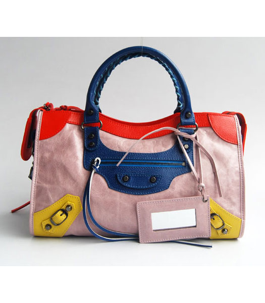 Balenciaga Giant City Bag Rosa Viola con Rosso / Blu / Giallo